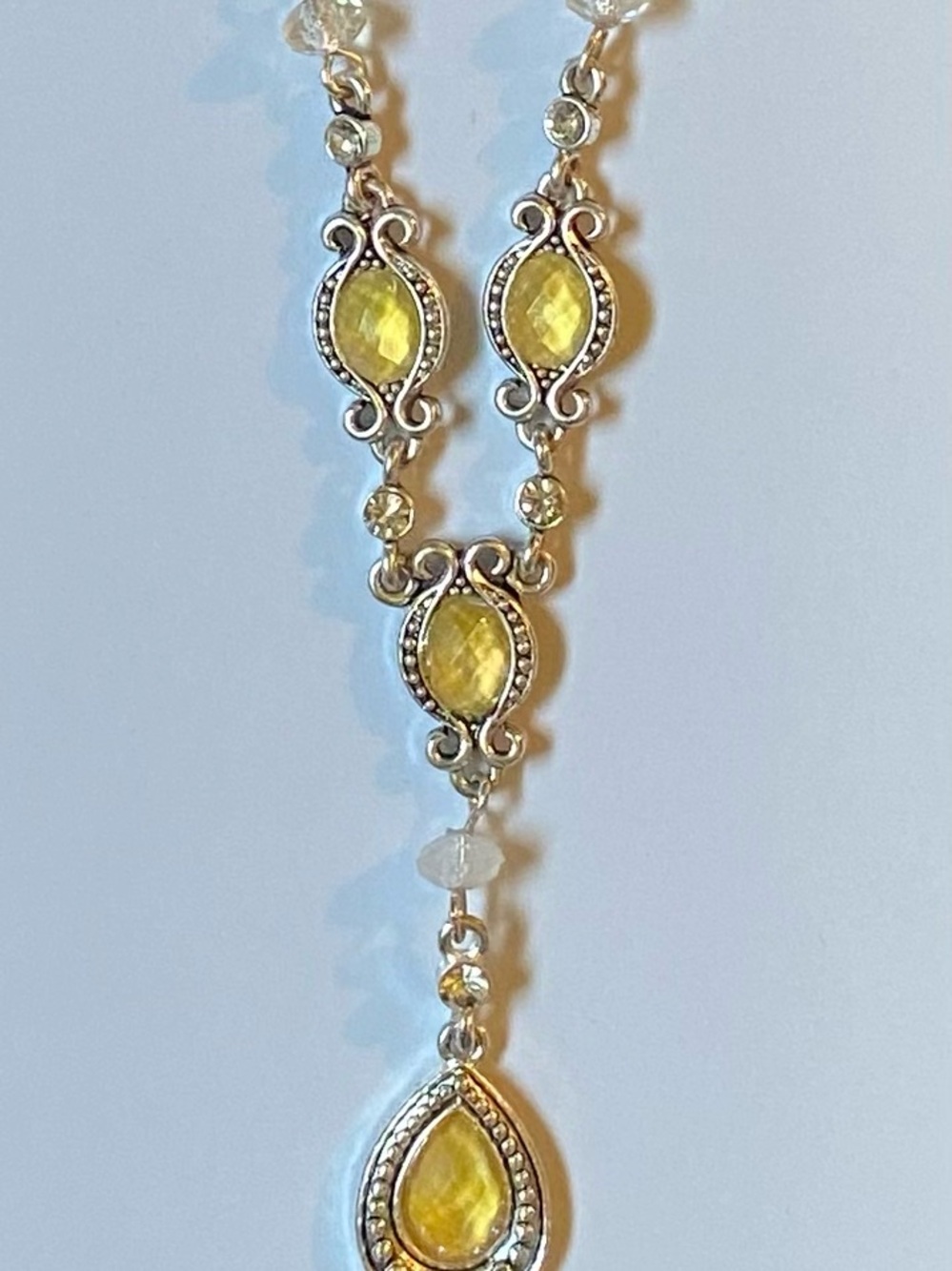 Elegant Yellow Stone Silver-Tone Y Necklace